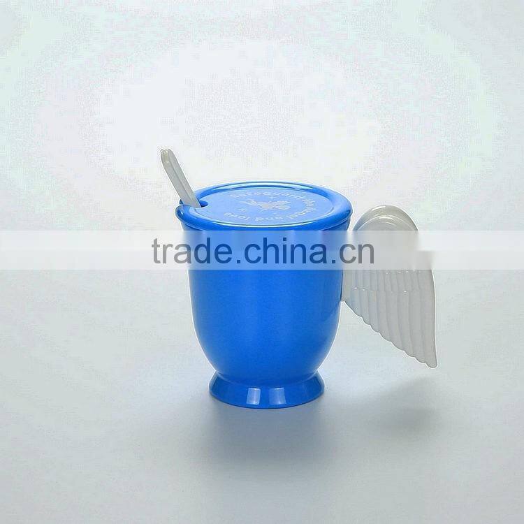 Reusable Cartoon Plastic Cups with handle,lid and spoon--Blue