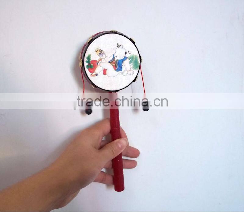 kids toy rattle drum, custom logo print hand drum, Chinese traditional tambourine