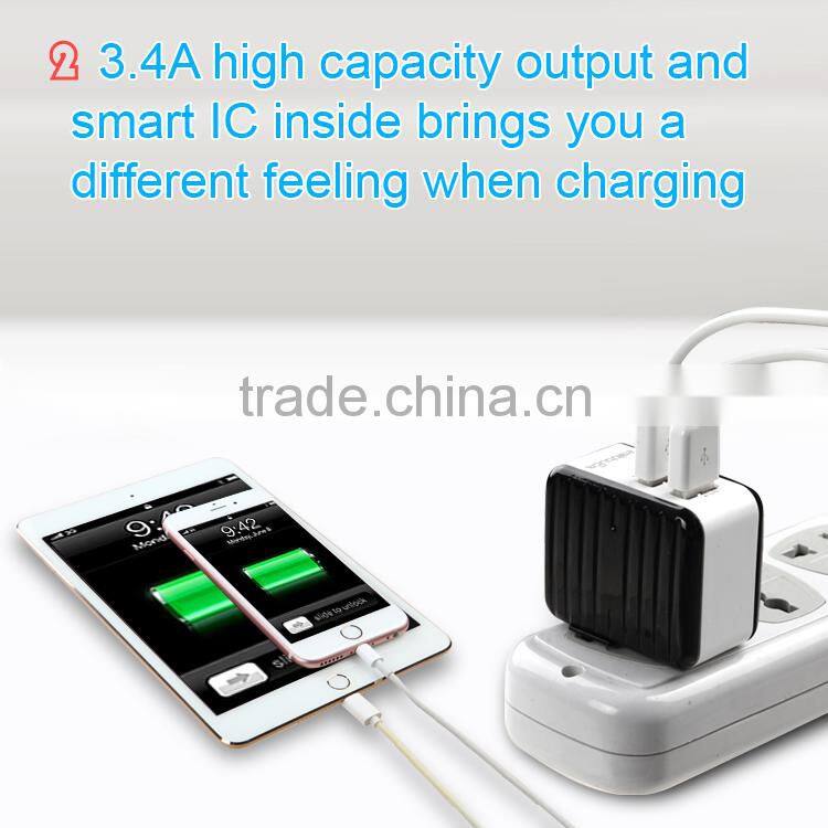 Black 3.4A USB Wall Charger Portable battery charger Home Travel cell phone Charger US AC