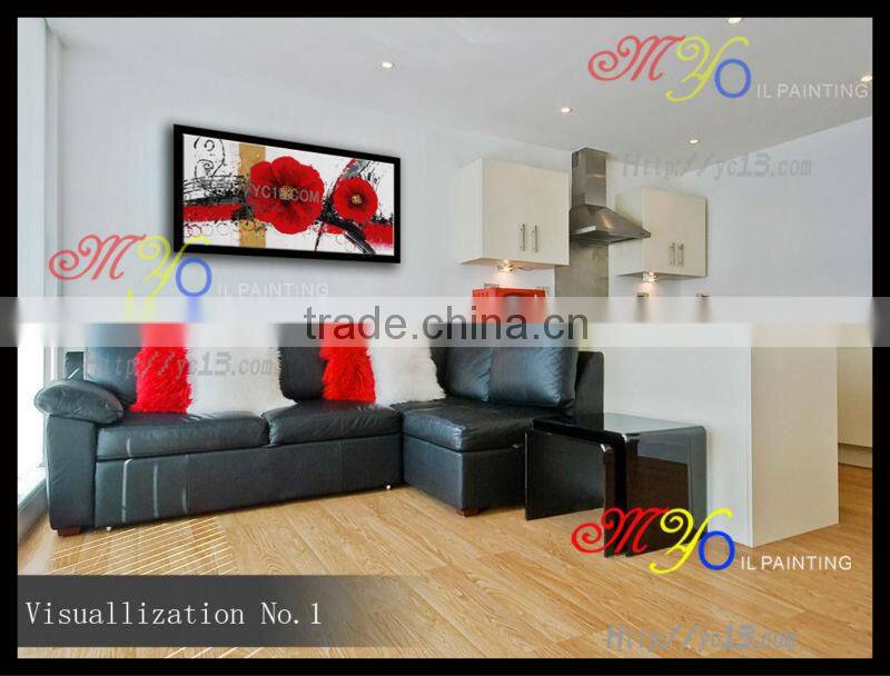 hand painted Red flower modern home decorative canvas wall art framed oil painting wz-289