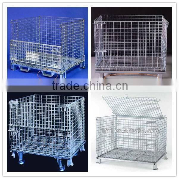 Folding stack wire mesh container for heavy industry