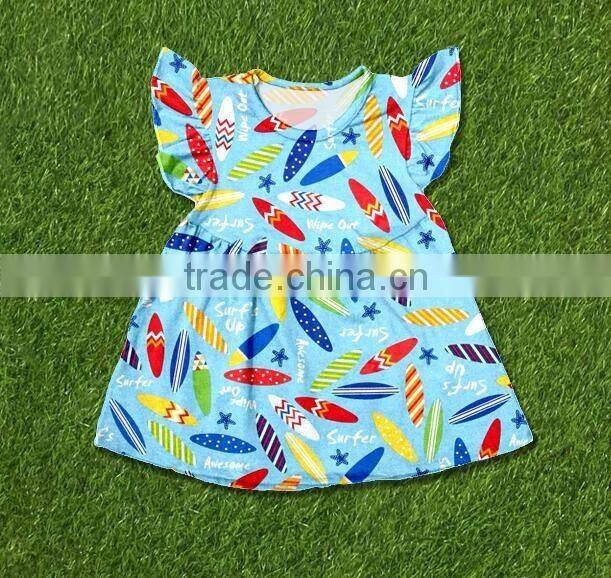 Latest style frozen elsa print girls summer dresses flutter sleeve dress for baby girl childrens boutique clothing dress