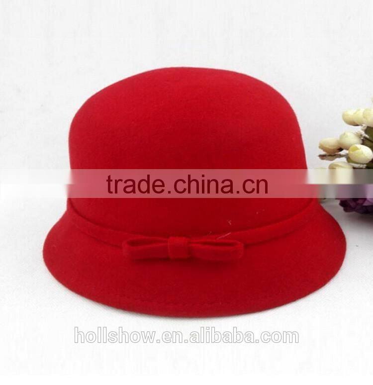 British Style Bowknot Ribbon Dome Wool Felt Elegant Charm Women Church Hat