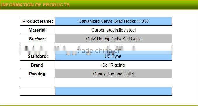High Quality Electro-galvanized H-330 Clevis Grab Hook