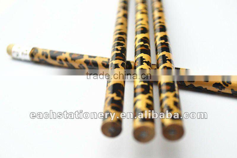 Round Shape HB standard wooden Korean tattoo pencil with eraser, animal print available, non sharpening
