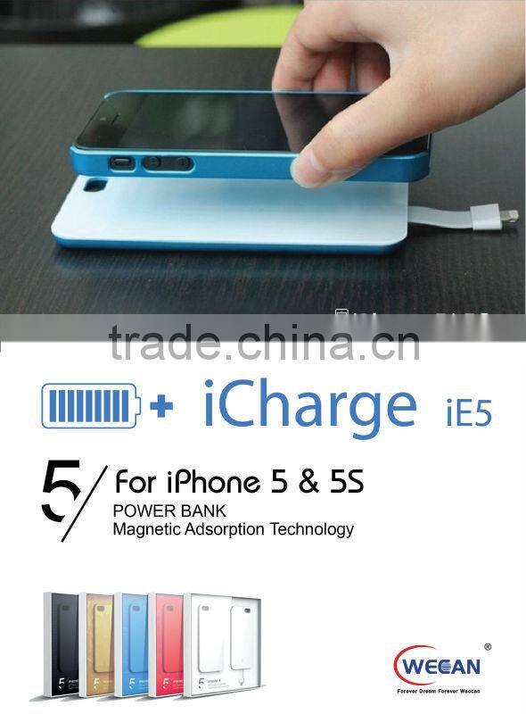 magnetic adsorption combined mobile power bank for iPhone5 5S 5C 2800mah power bank oem