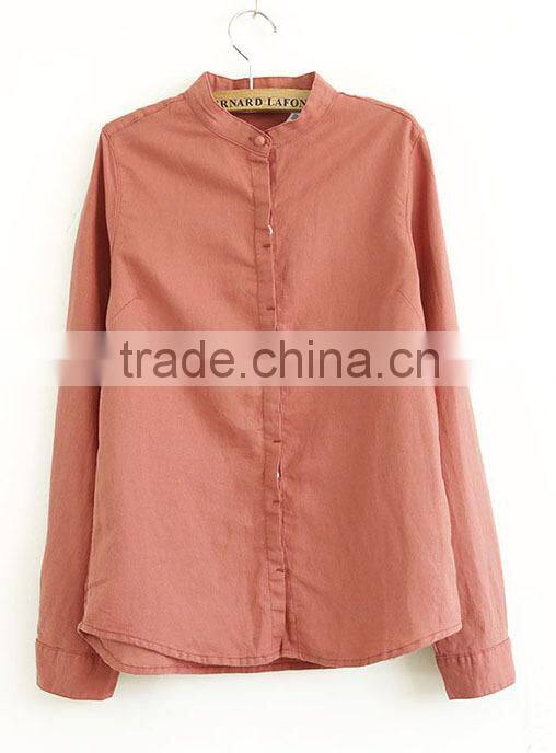 ladies cotton upright collar shirt solid color blouse