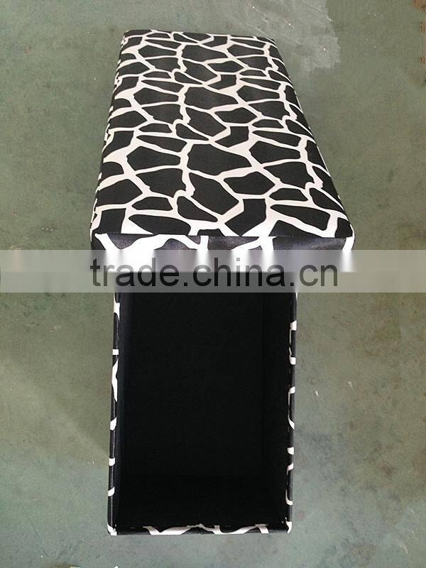 multifunctional cow pattern PVC leather indoor long wooden storage folding bench