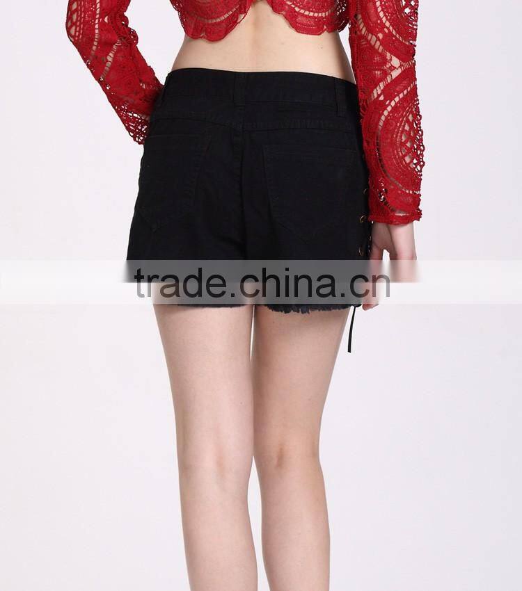 Hot Fashion Women High Waist Side Rivets Denim Jeans Shorts Casual Trousers