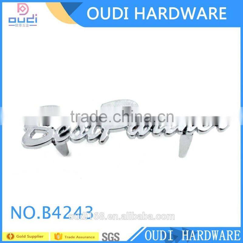 Connected words tag custom for women fashion handbag accessories custom metal logo label