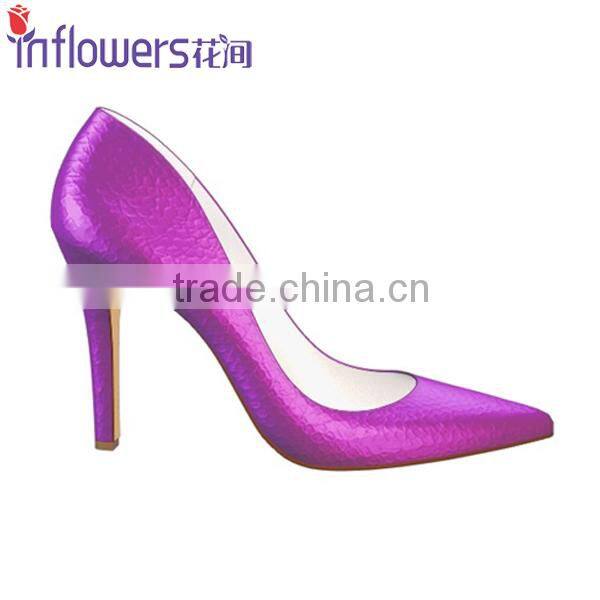 Purple bright color leather pointed toe ladies sexy high heels
