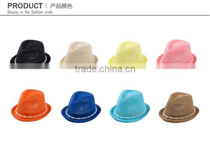 Korean style head accessories paper straw hats women pearl fedora hat