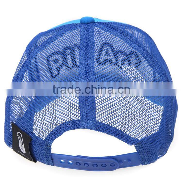 5panel blue scream print mesh hat curved brim trucker caps