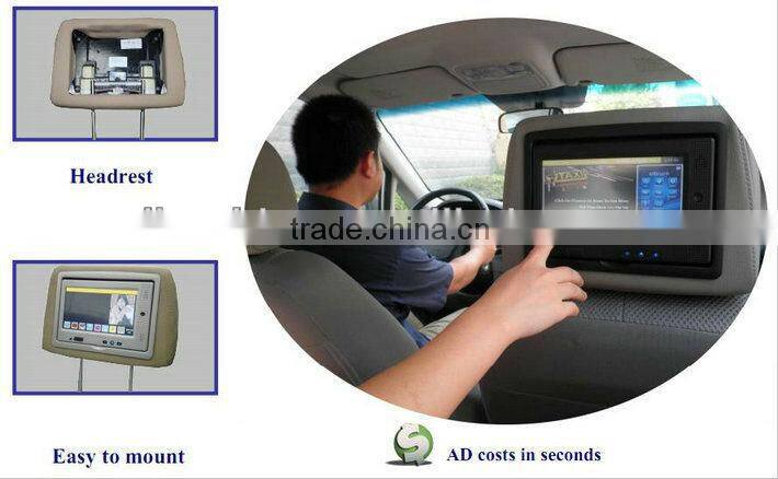 7 Inch Car/Taxi Headrest Touch Screen With Wifi 3G For Advertisement