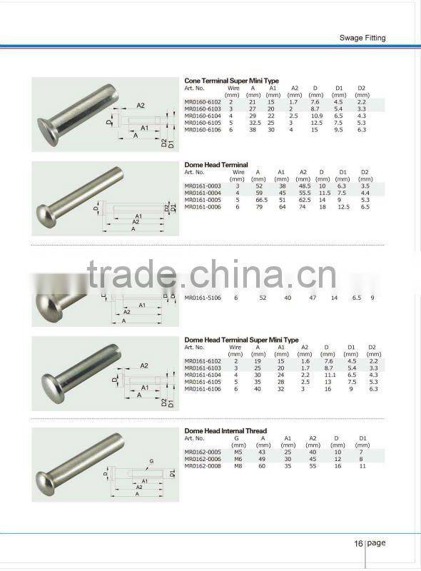 Stainless Steel Lag Screw Swage Terminal Left/Right Hand Thread