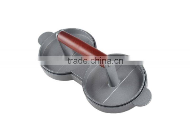Aluminium Double Hamburger Press with Wood Handle