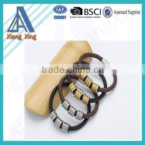 Fashion Jewelry Wholesale Mens Bracelets Wrapped Genuine Leather Bracelet with Braided Rope