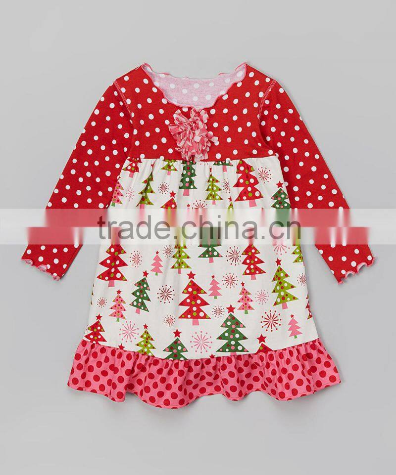 Online Shopping Red White Dot Print Christmas Tree Design Fancy Baby Girl Dress Z-GD80724-20