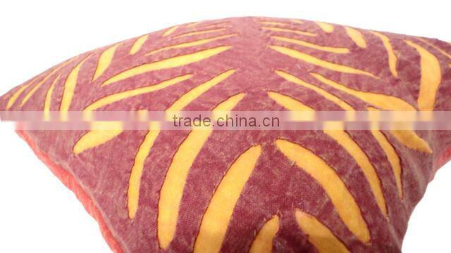 RTHCC- 86 Brown Yellow Hand Crafted Designer Applique Cut Work Cotton Kantha Stitch cushion covers Christmas Home Decor