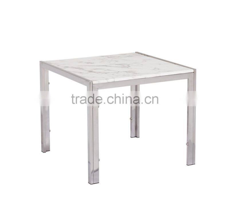 Marble top metal dining table with leather dining chair