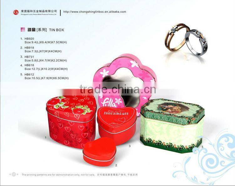 Heart shape ring packing tin box