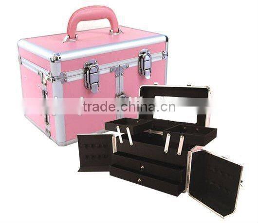 light color useful carrying combination yellow aluminum makeup case with trays