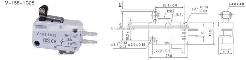 15A/250VAC 3 pins push button micro switch with CE ,CCC model V-155-1C25