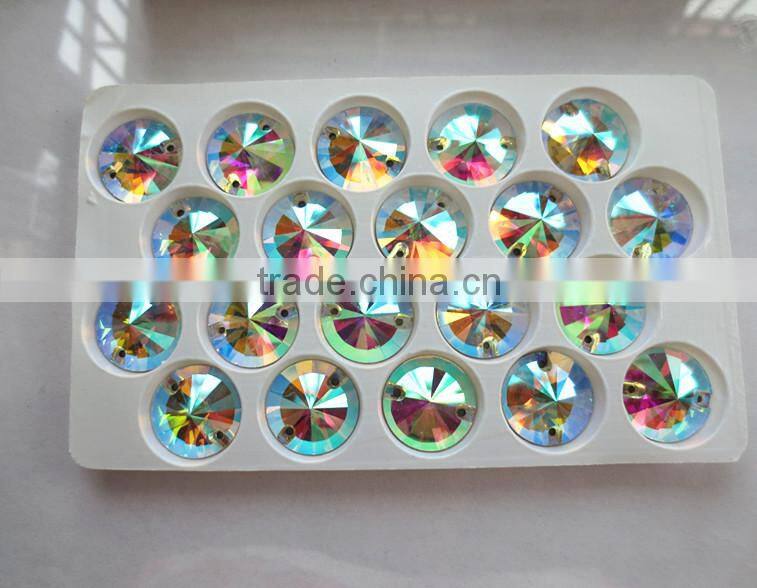 High quality low defect 18mm round shape crystal AB sew on crystal stone