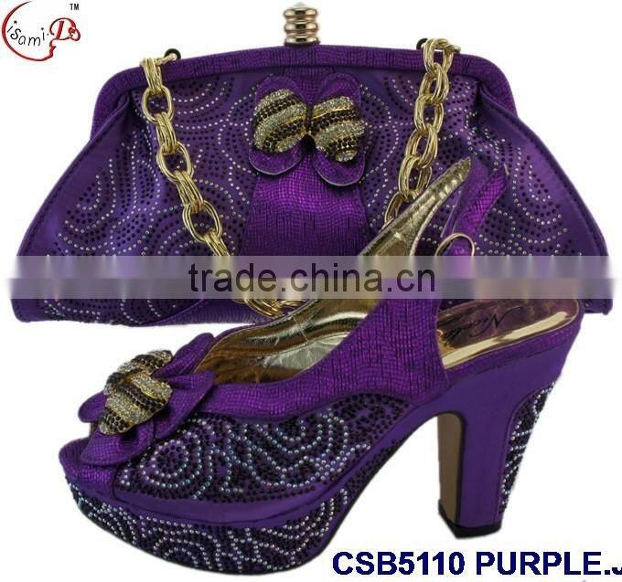 high rough heals shoes and bag match set with stones famous in European style for young lady for wedding /party