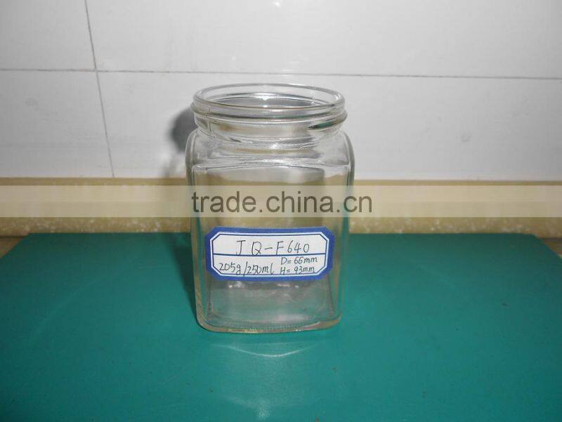 250ml square type glass honey and jam jar
