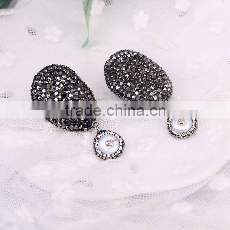 Natural Freshwater Baroque Pearl Earrings, Crystal Pave Mother OF Pearl Druzy Stud Earrings