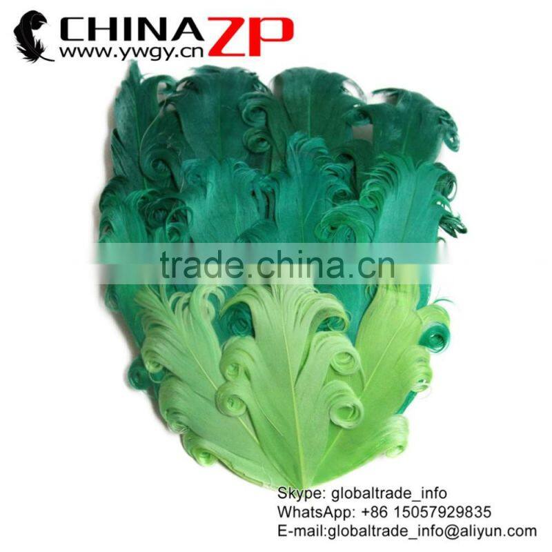 NO.1 Supplier ZPDECOR Bulk Sale Cheap Dyed Ombre Green Curled Goose Feathers Plume Pad for Hair Accessories
