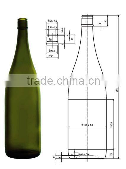 Glasslucky 2014 hot sale dark green 1500ml glass grape wine bottle holder