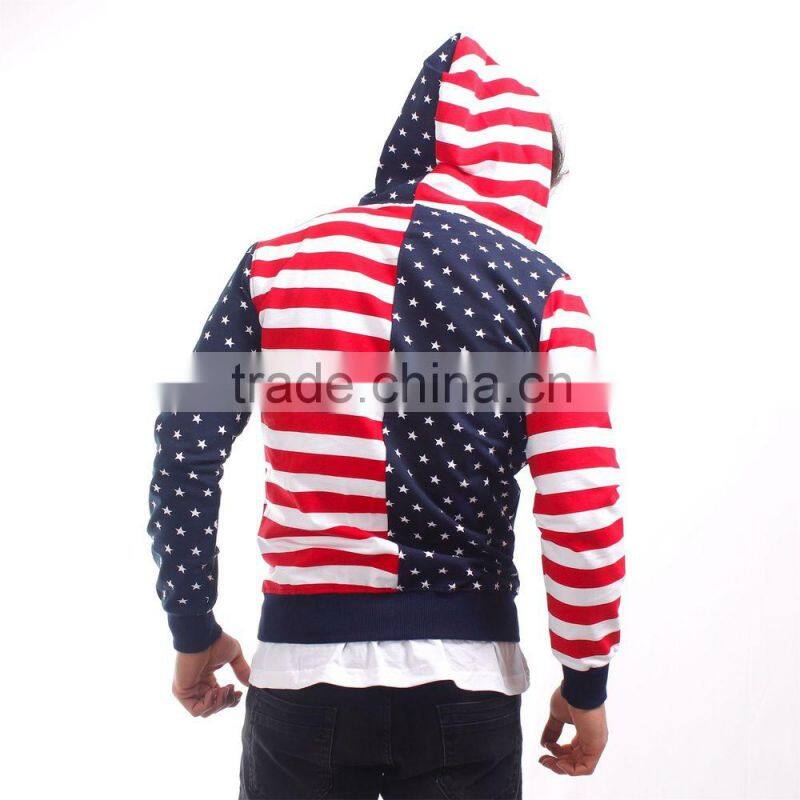 USA American Flag Star Printed Hoodie Jacket Sweater Sweatshirt Full Zipper