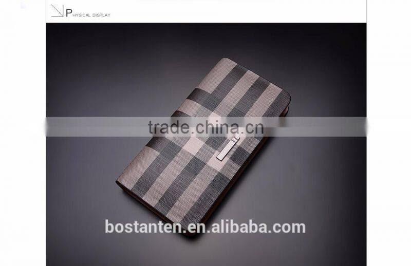 classic plaid leather wallets clutch hand bag for men fashion