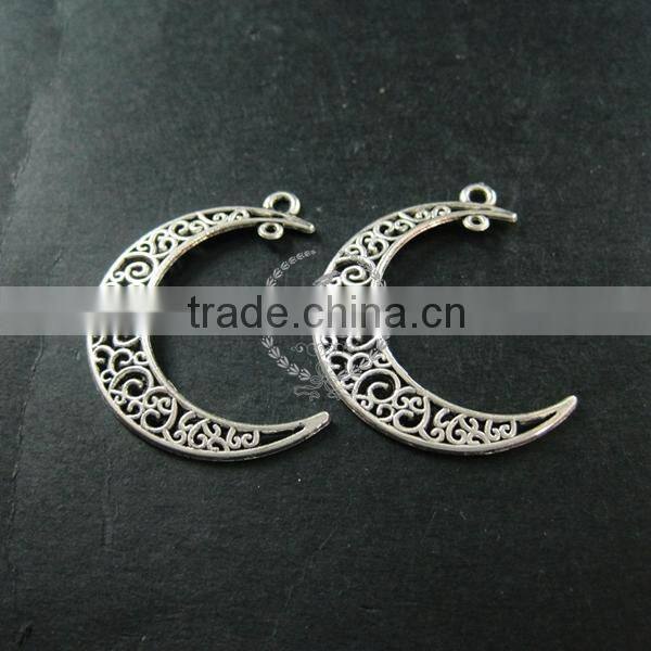 36x32mm vintage style antiqued silver plated moon connector DIY pendant charm supplies findings 1820270
