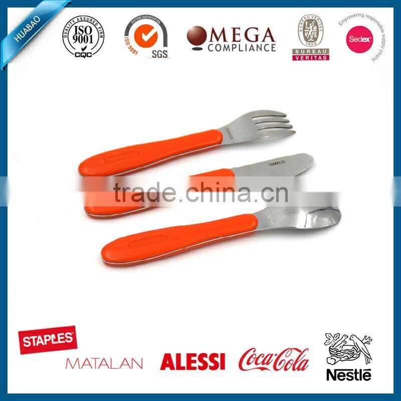 Hot sale Factory supply top quality baby product stainless steel cutlery with ABS handle, orange Miffy photo printed