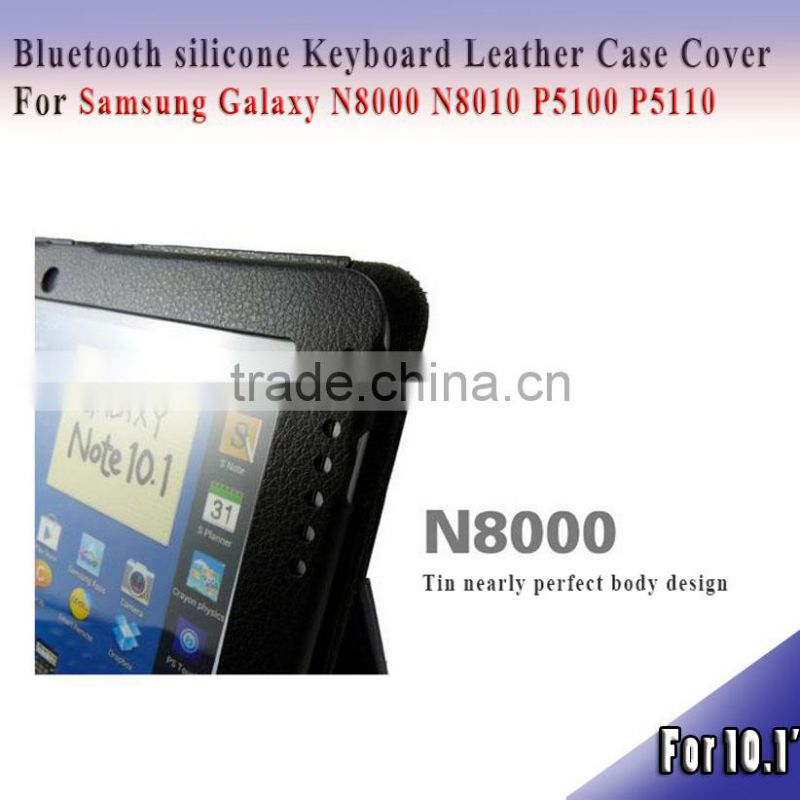 3.0 Bluetooth keyboard for samsung galaxy Note 10.1 N8000/N8010/P5100 silicone Keyboard Leather Case Cover silicone case