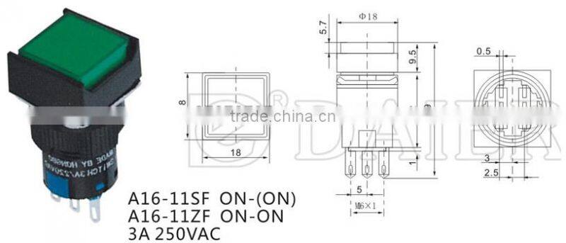 A16-11SF ON-(ON) 1NO 1NC 16MM push button switch with lamp