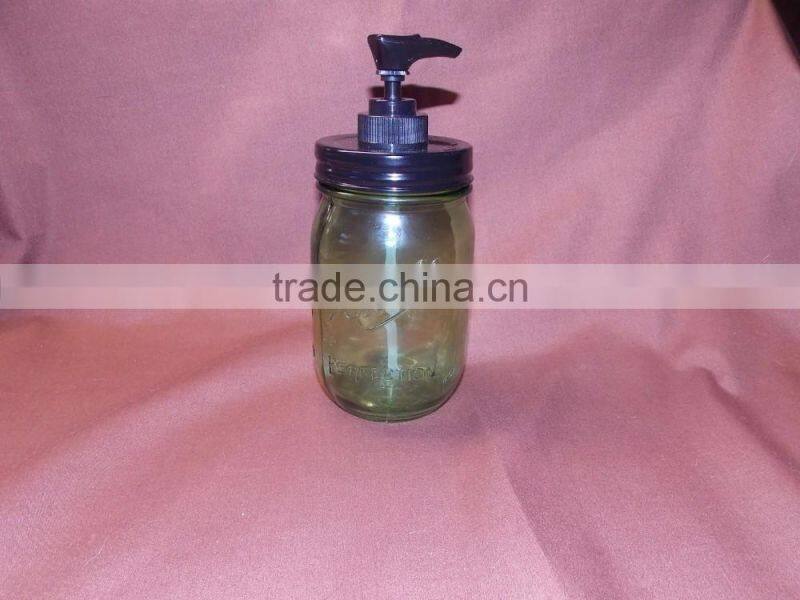 Vintage Mason Jar Soap Dispenser with antiqued black lid & pump