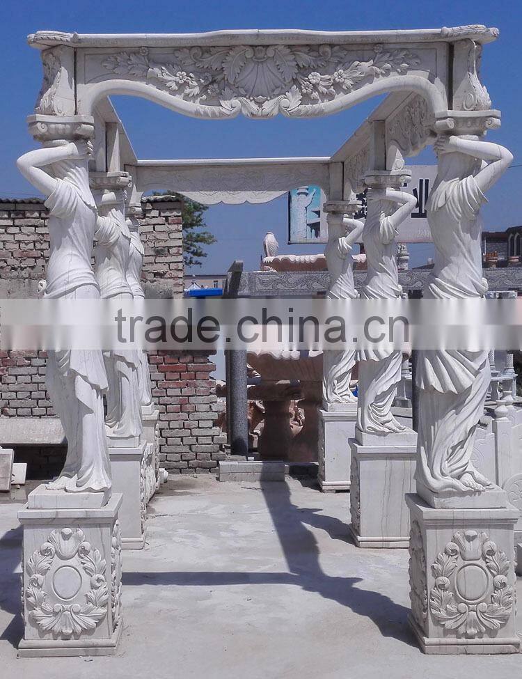 Hand Carved White Marble Statue Design Long Gazebo