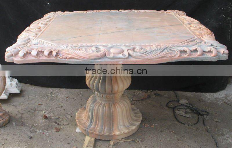 Hand Carving Square Red Marble Table