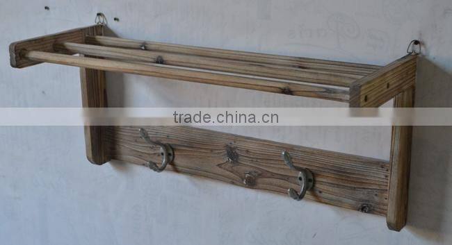 Bathroom shelves,wood towel racks with hooks