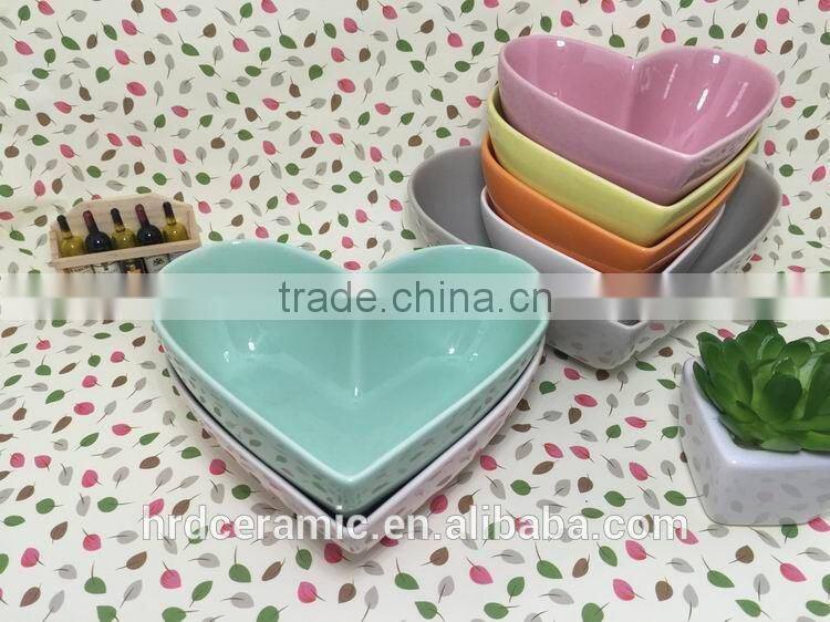 Stocked heart shape sala bowl,ceramic soup bowl for microwave oven