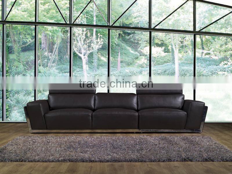JR8029 Luxury Spanish cow leather living room sofa with stainless steel feet home furniture