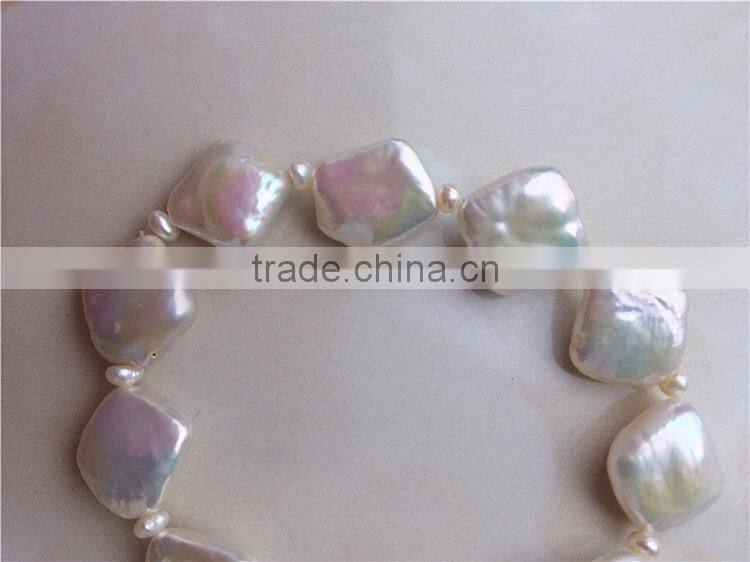 white diamond shape freshwater pearl bracelet wholesale 10-12mm