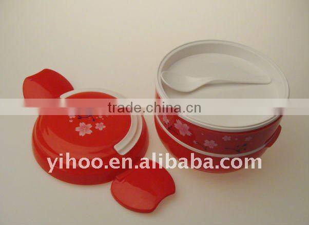 Good Quality 2 Layers Round Shape Plastic Lunch Box With Spoon Set