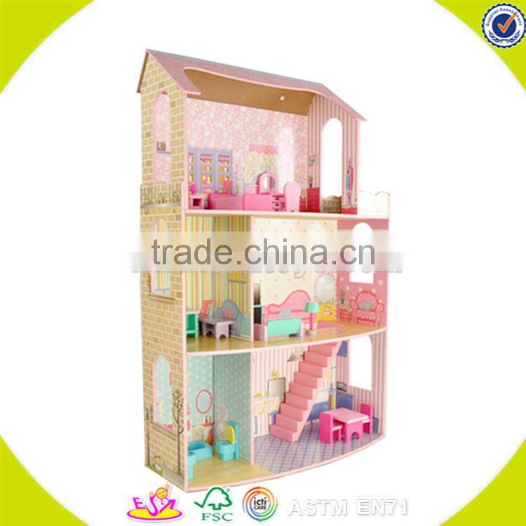 wholesale beautiful wooden dollhouse sets toy lovely baby wooden dollhouse toy popular wooden dollhouse toy W06A042