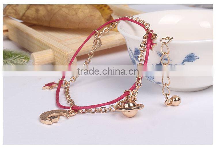 goldfill round smiling face charm bracelet tiny rhinestone charm bracelet colorful rope gold chain layered bracelet