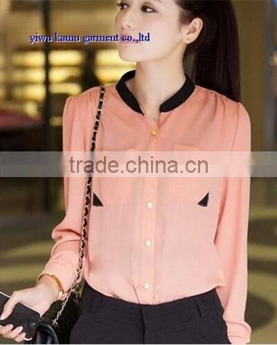 2015 Fashion Chiffon Long Sleeve Chiffon Shirts for Women